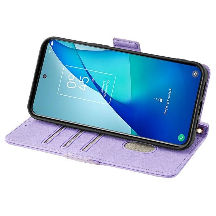 For Motorola Edge 50 Neo 5G / Moto S50 5G / Thinkphone 25 5G Leather Wallet Case RFID Blocking Stand Cover with Hand Strap - Purple