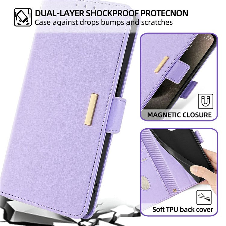For Motorola Edge 50 Neo 5G / Moto S50 5G / Thinkphone 25 5G Leather Wallet Case RFID Blocking Stand Cover with Hand Strap - Purple