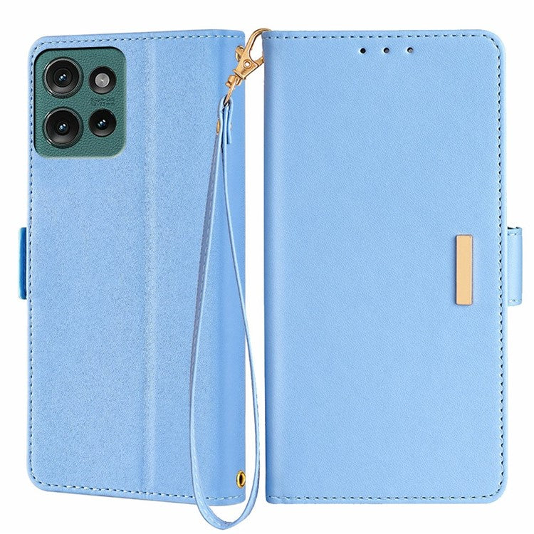 For Motorola Edge 50 Neo 5G / Moto S50 5G / Thinkphone 25 5G Leather Wallet Case RFID Blocking Stand Cover with Hand Strap - Blue