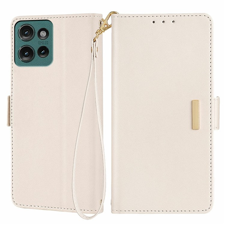 For Motorola Edge 50 Neo 5G / Moto S50 5G / Thinkphone 25 5G Leather Wallet Case RFID Blocking Stand Cover with Hand Strap - White
