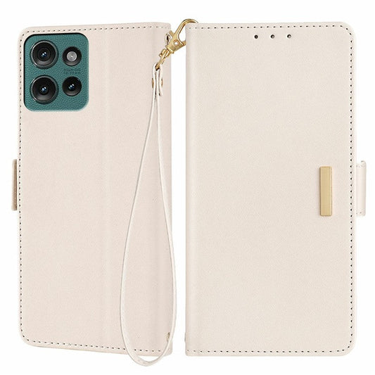 For Motorola Edge 50 Neo 5G / Moto S50 5G / Thinkphone 25 5G Leather Wallet Case RFID Blocking Stand Cover with Hand Strap - White