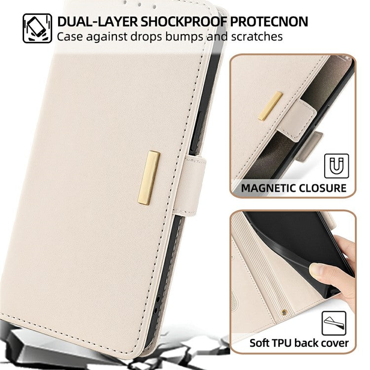 For Motorola Edge 50 Neo 5G / Moto S50 5G / Thinkphone 25 5G Leather Wallet Case RFID Blocking Stand Cover with Hand Strap - White