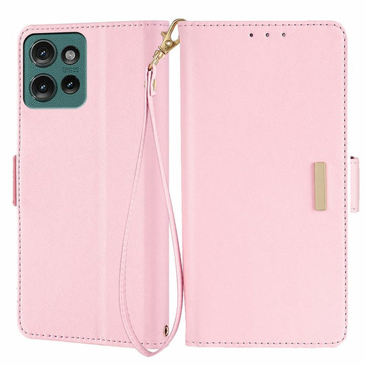 For Motorola Edge 50 Neo 5G / Moto S50 5G / Thinkphone 25 5G Leather Wallet Case RFID Blocking Stand Cover with Hand Strap - Pink
