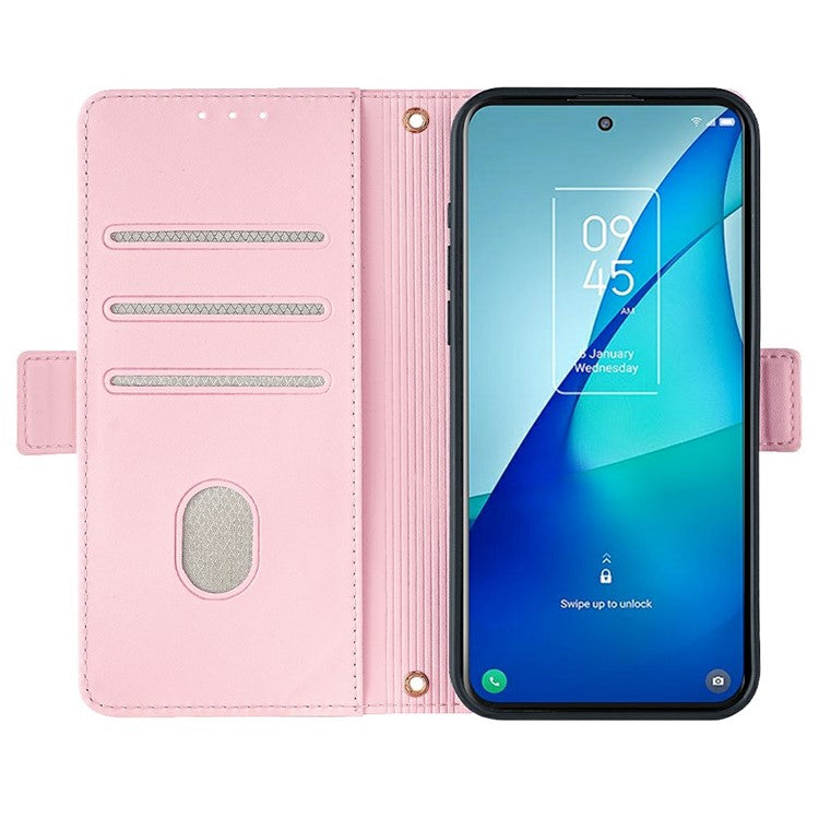For iPhone 16 Leather Wallet Case RFID Blocking Stand Cover with Hand Strap - Pink
