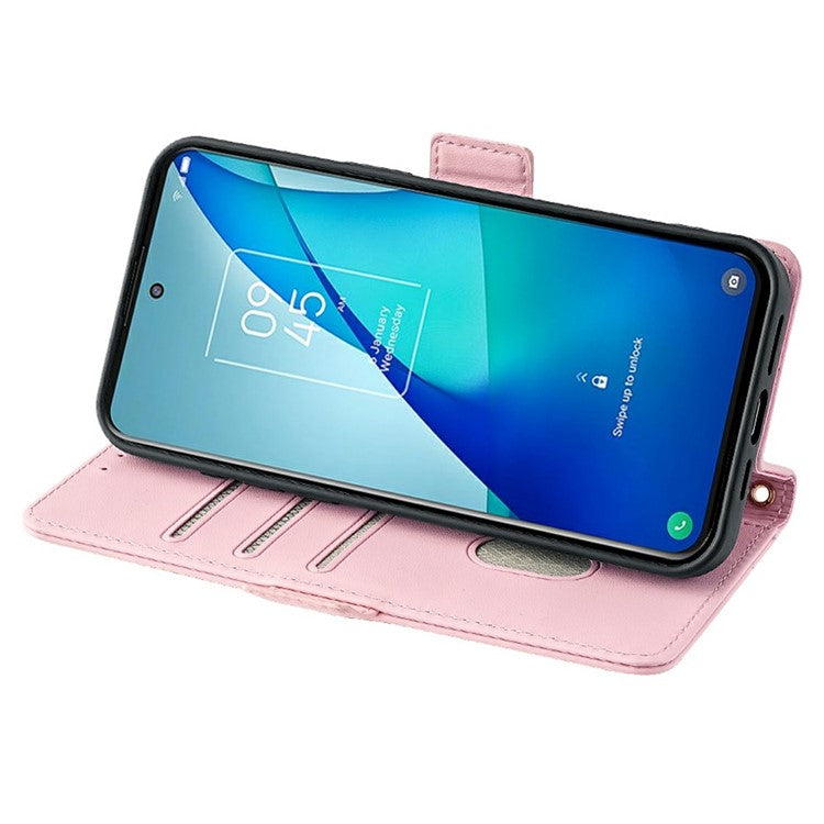 For iPhone 16 Leather Wallet Case RFID Blocking Stand Cover with Hand Strap - Pink