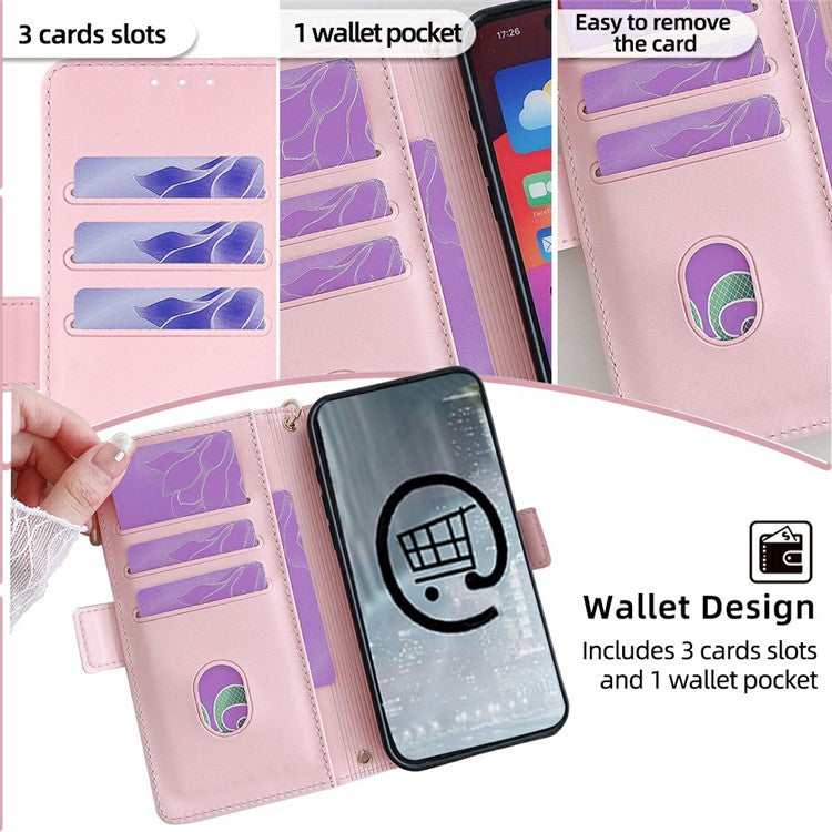 For iPhone 16 Leather Wallet Case RFID Blocking Stand Cover with Hand Strap - Pink
