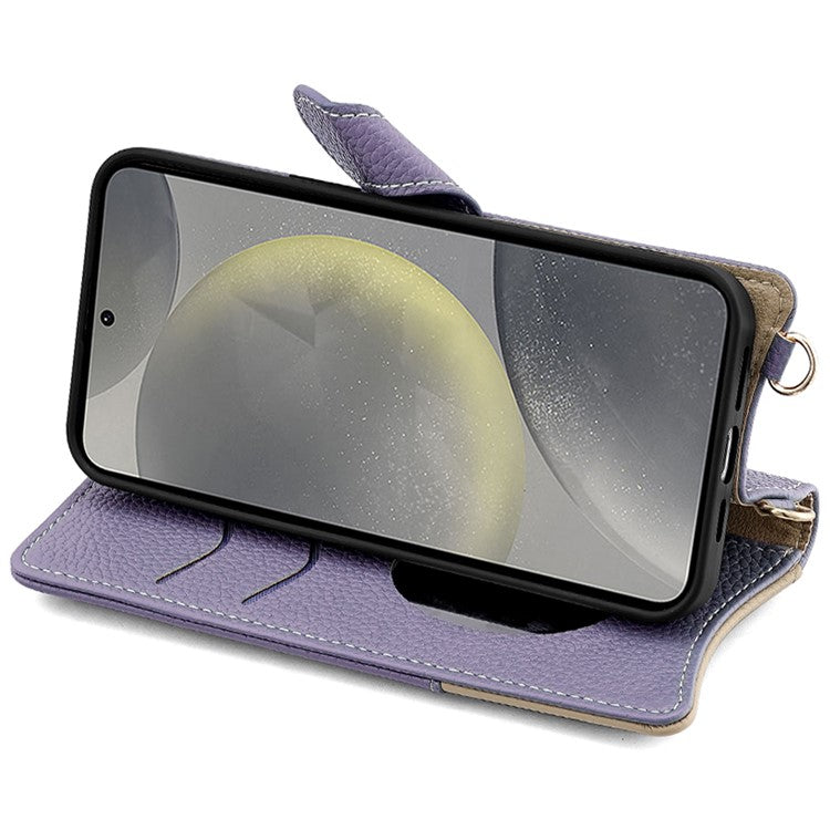 For Samsung Galaxy S24+ Leather Case Wallet Stand Cover Irregular Tail Style with Chain Strap - Purple