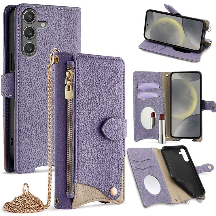 For Samsung Galaxy S24+ Leather Case Wallet Stand Cover Irregular Tail Style with Chain Strap - Purple