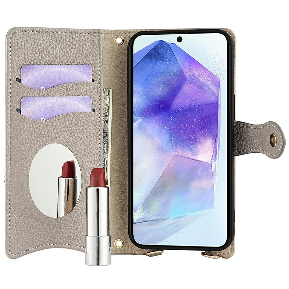 For Samsung Galaxy A16 5G / A16 4G Leather Case Wallet Stand Cover Irregular Tail Style with Chain Strap - Grey