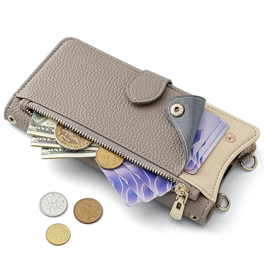 For Samsung Galaxy A16 5G / A16 4G Leather Case Wallet Stand Cover Irregular Tail Style with Chain Strap - Grey