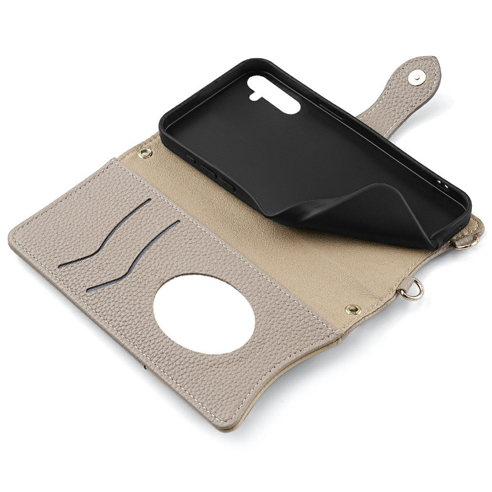 For Samsung Galaxy A16 5G / A16 4G Leather Case Wallet Stand Cover Irregular Tail Style with Chain Strap - Grey