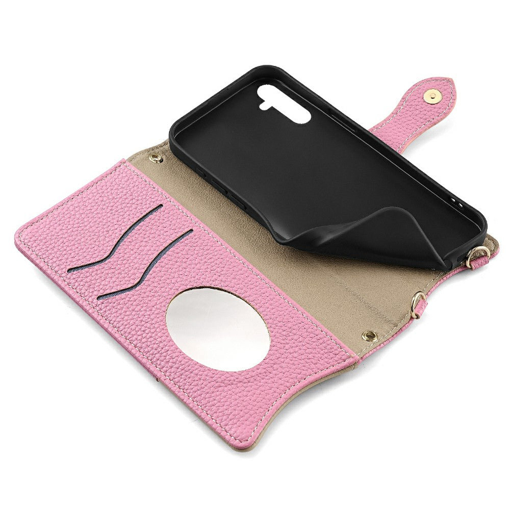 For Samsung Galaxy A16 5G / A16 4G Leather Case Wallet Stand Cover Irregular Tail Style with Chain Strap - Pink