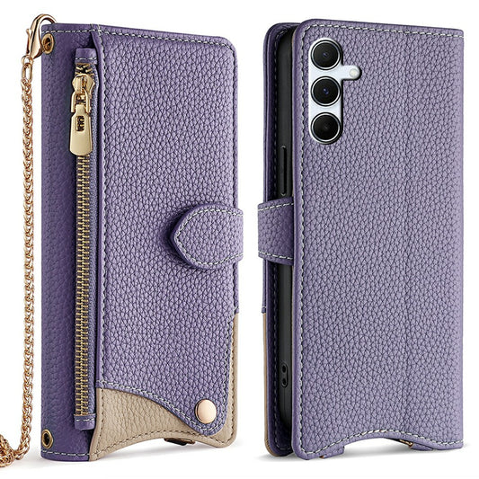 For Samsung Galaxy A16 5G / A16 4G Leather Case Wallet Stand Cover Irregular Tail Style with Chain Strap - Purple