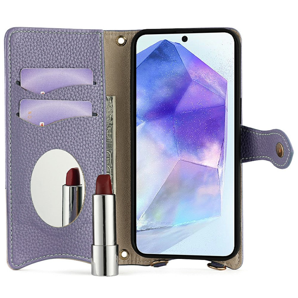 For Samsung Galaxy A16 5G / A16 4G Leather Case Wallet Stand Cover Irregular Tail Style with Chain Strap - Purple