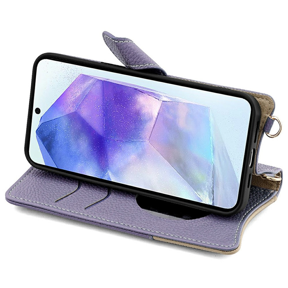 For Samsung Galaxy A16 5G / A16 4G Leather Case Wallet Stand Cover Irregular Tail Style with Chain Strap - Purple