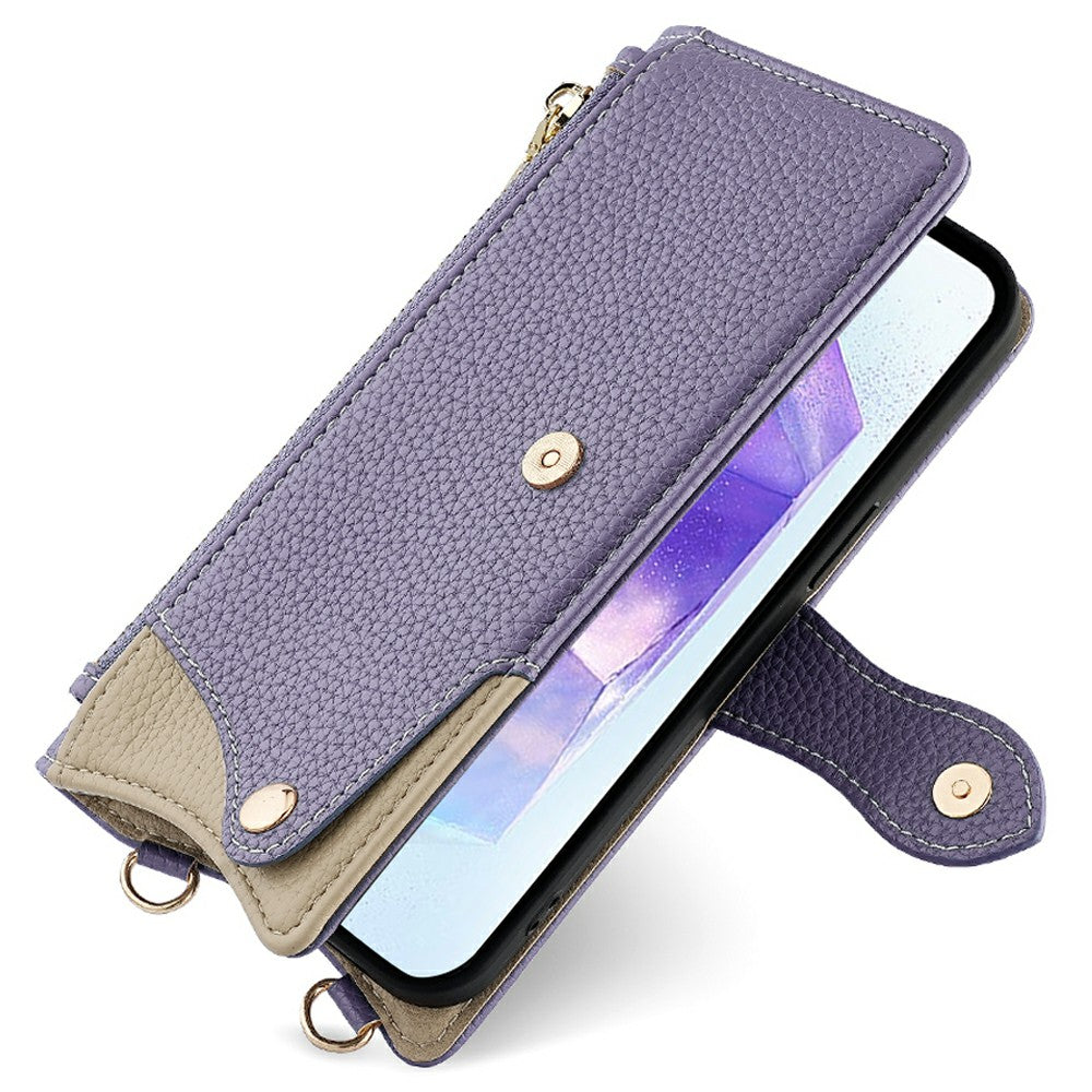 For Samsung Galaxy A16 5G / A16 4G Leather Case Wallet Stand Cover Irregular Tail Style with Chain Strap - Purple