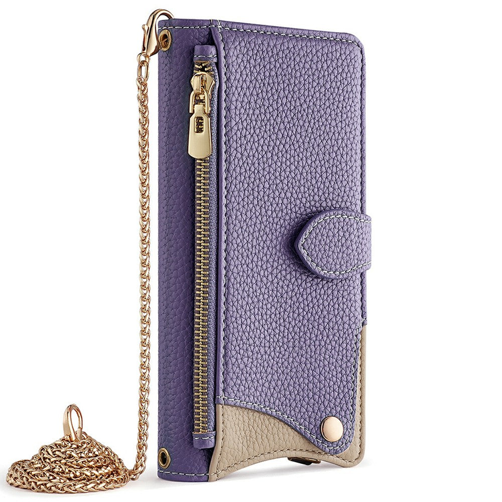 For Samsung Galaxy A16 5G / A16 4G Leather Case Wallet Stand Cover Irregular Tail Style with Chain Strap - Purple