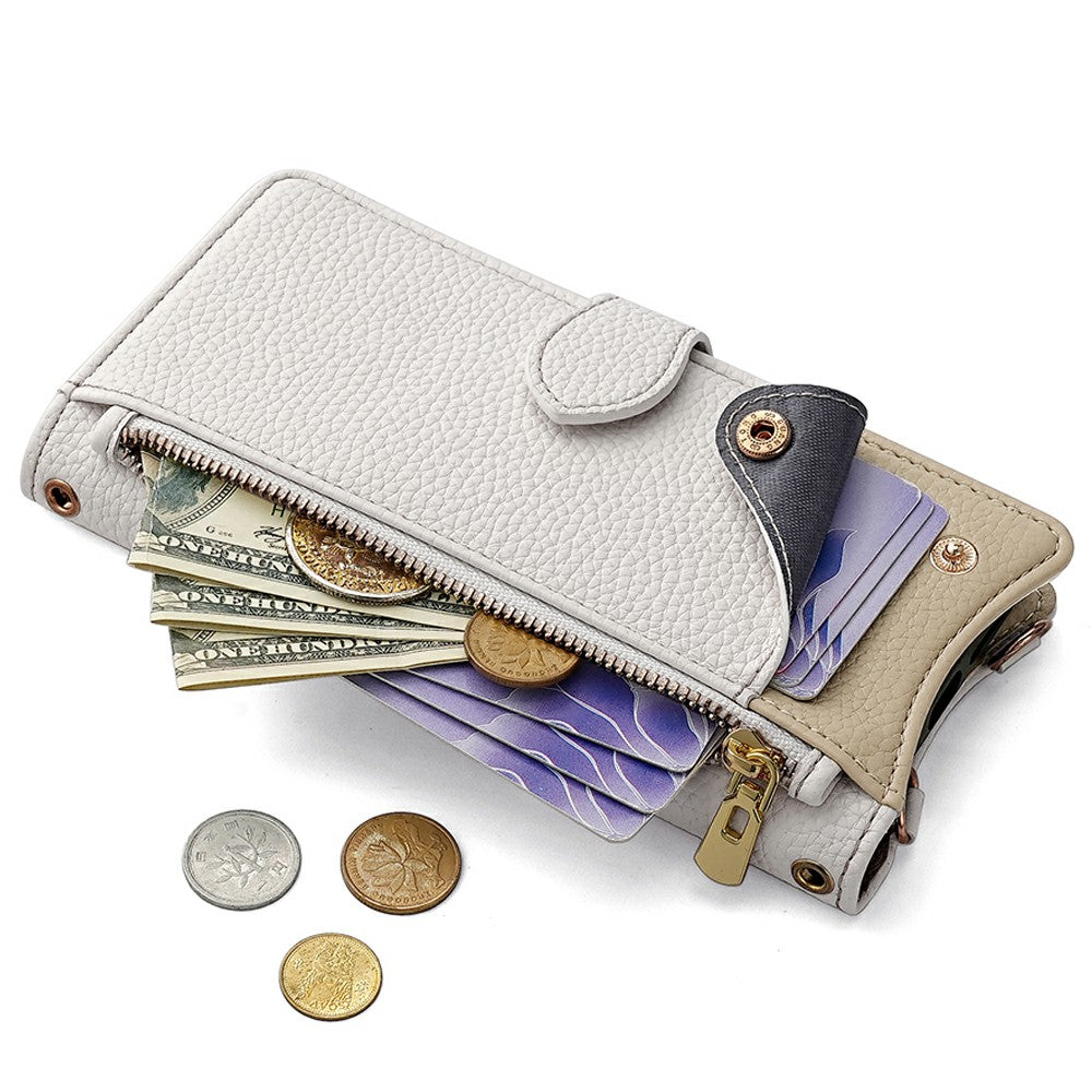 For Samsung Galaxy A16 5G / A16 4G Leather Case Wallet Stand Cover Irregular Tail Style with Chain Strap - White