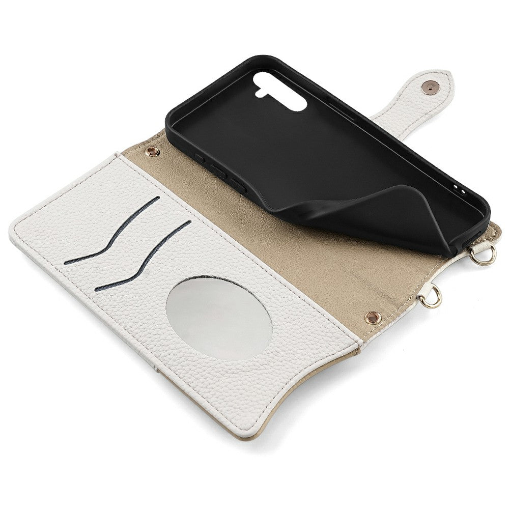 For Samsung Galaxy A16 5G / A16 4G Leather Case Wallet Stand Cover Irregular Tail Style with Chain Strap - White