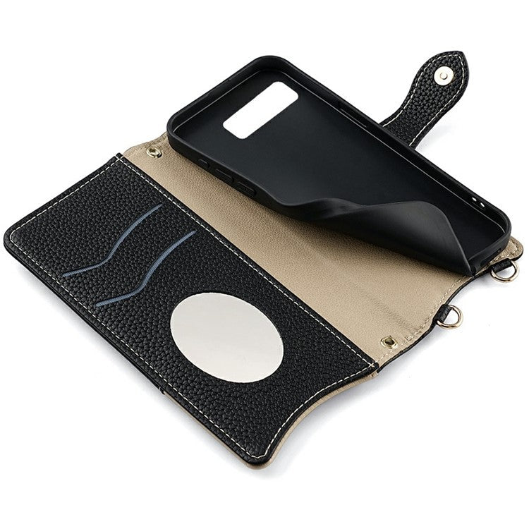 For Google Pixel 8 Leather Case Wallet Stand Cover Irregular Tail Style with Chain Strap - Black