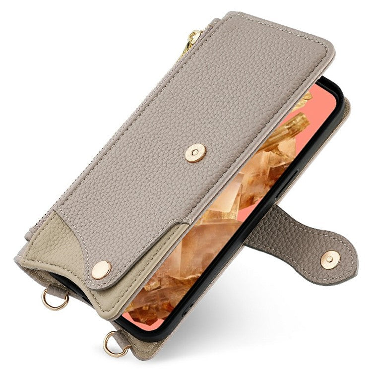 For Google Pixel 8 Leather Case Wallet Stand Cover Irregular Tail Style with Chain Strap - Grey