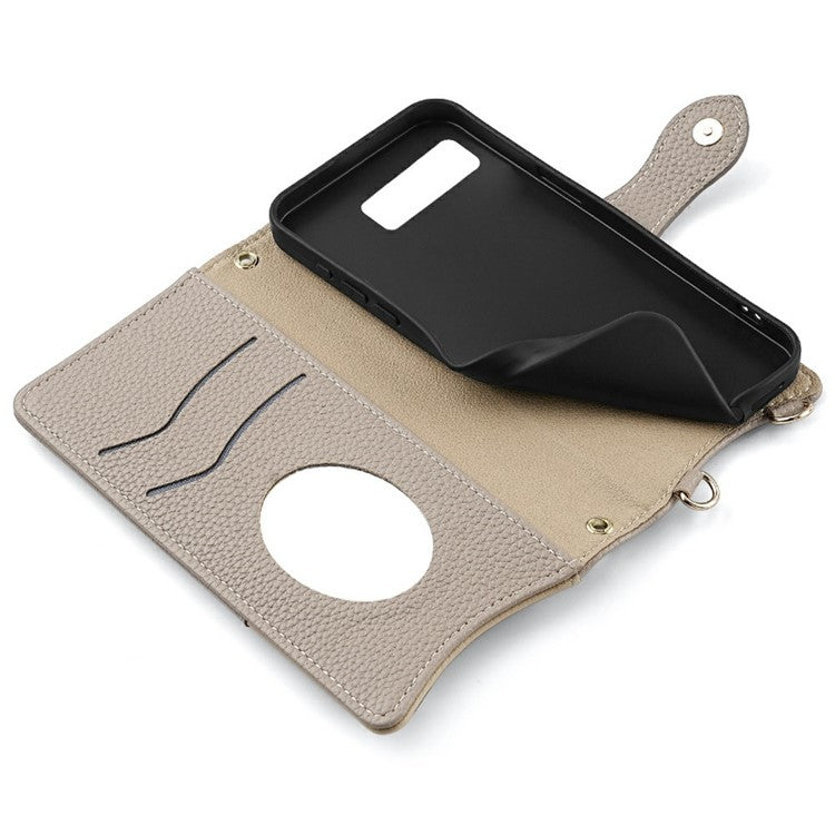 For Google Pixel 8 Leather Case Wallet Stand Cover Irregular Tail Style with Chain Strap - Grey