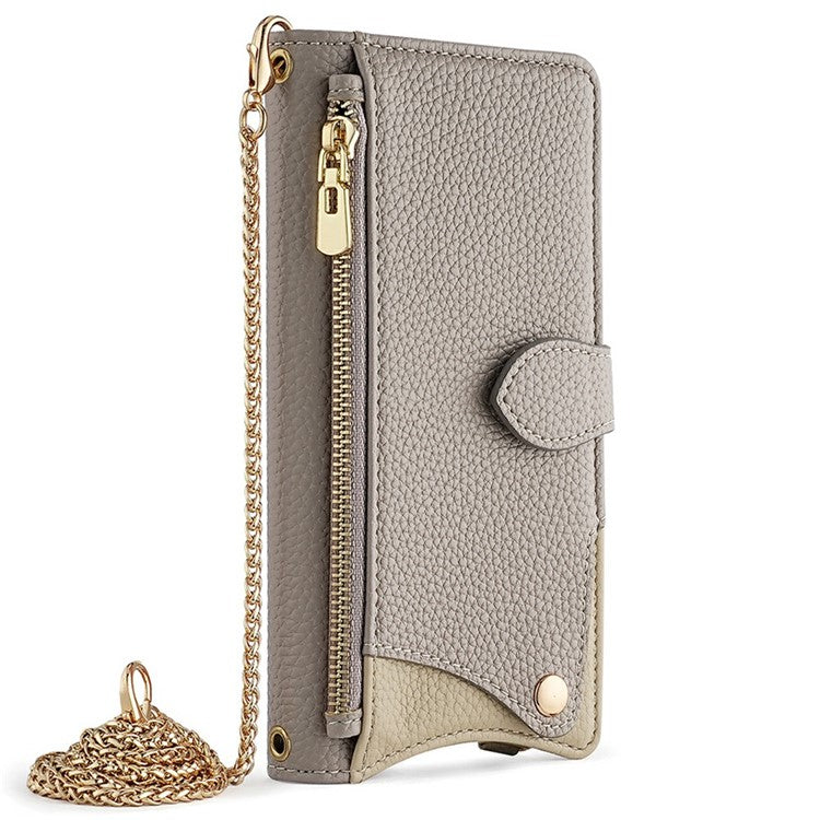 For Google Pixel 8 Leather Case Wallet Stand Cover Irregular Tail Style with Chain Strap - Grey