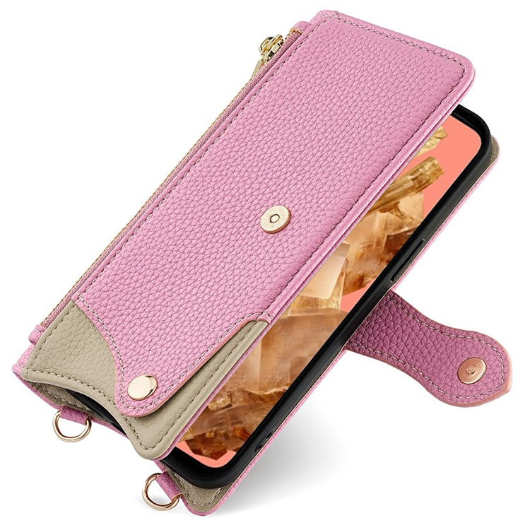 For Google Pixel 8 Leather Case Wallet Stand Cover Irregular Tail Style with Chain Strap - Pink