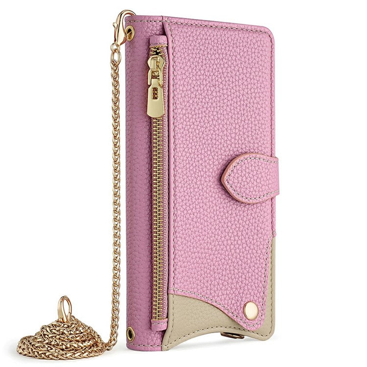 For Google Pixel 8 Leather Case Wallet Stand Cover Irregular Tail Style with Chain Strap - Pink