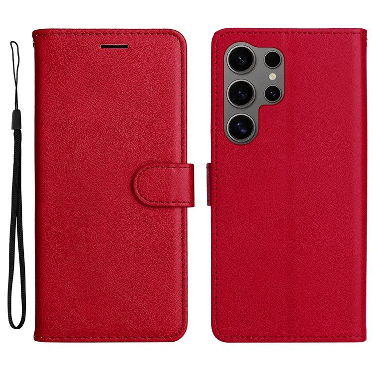 KT Leather Series-2 for Samsung Galaxy S25 Ultra Case Solid Color Leather Phone Cover Wallet Stand - Red