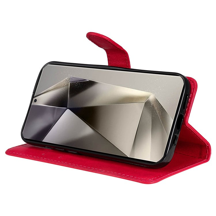 KT Leather Series-2 for Samsung Galaxy S25 Ultra Case Solid Color Leather Phone Cover Wallet Stand - Red