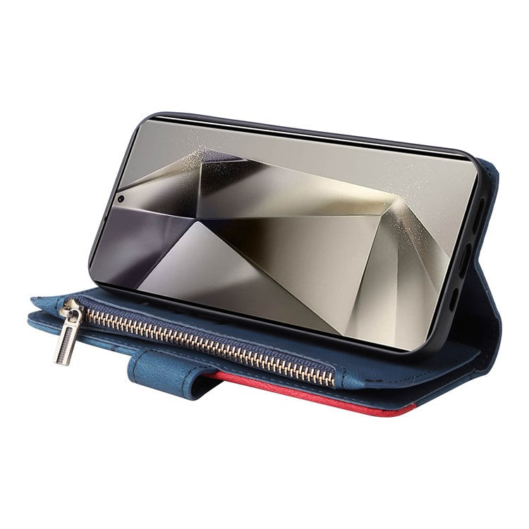 KT Multi-Function Series-5 For Samsung Galaxy S25 Ultra Case Zipper Wallet Leather Phone Cover Stand - Blue