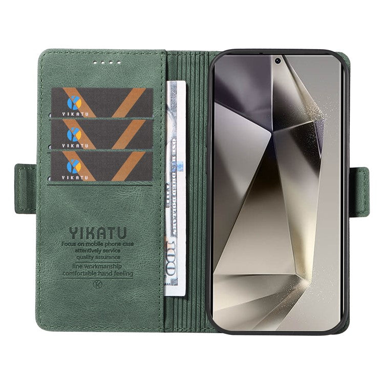 YIKATU YK-005 For Samsung Galaxy S25 Ultra Case PU Leather Wallet Phone Cover Skin Touch Feeling - Green