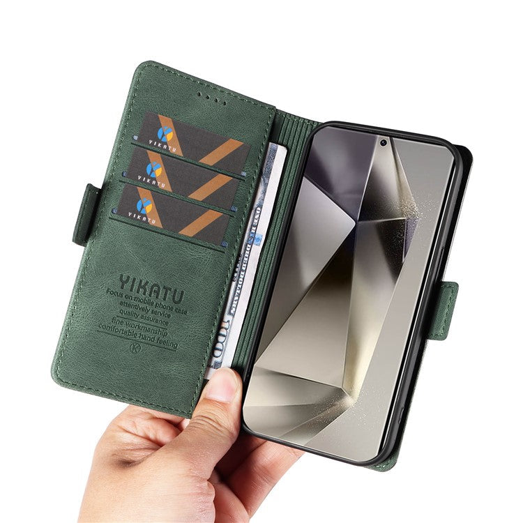 YIKATU YK-005 For Samsung Galaxy S25 Ultra Case PU Leather Wallet Phone Cover Skin Touch Feeling - Green
