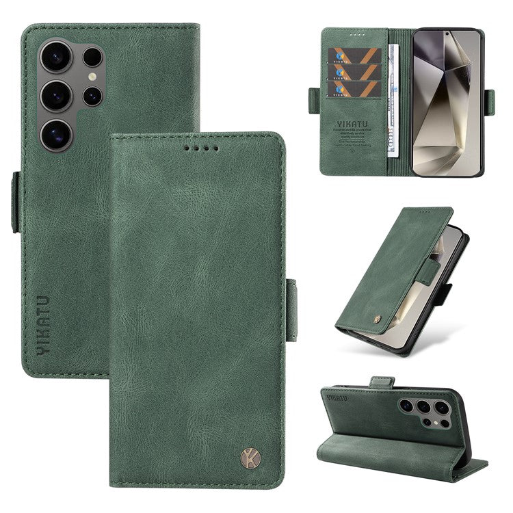YIKATU YK-005 For Samsung Galaxy S25 Ultra Case PU Leather Wallet Phone Cover Skin Touch Feeling - Green