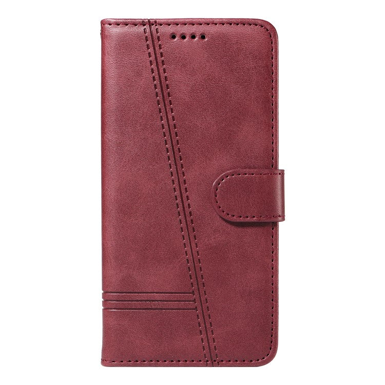 For Samsung Galaxy S25 Ultra Case Flip Wallet T-Shape Lines Leather Phone Cover - Wine Red