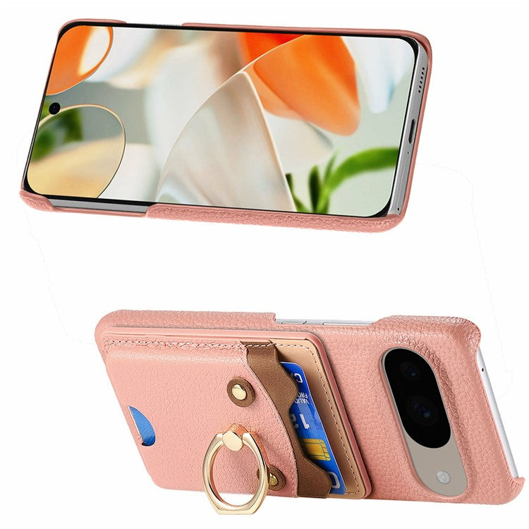 For Google Pixel 9 / 9 Pro Case Cute Bear Design PU Leather+TPU Card Holder Phone Cover - Pink