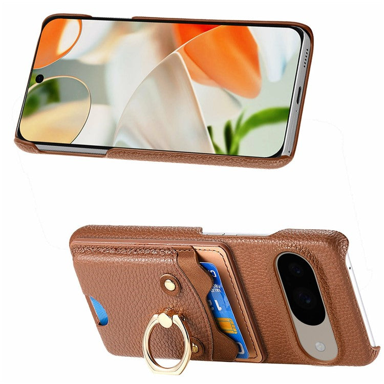 For Google Pixel 9 / 9 Pro Case Cute Bear Design PU Leather+TPU Card Holder Phone Cover - Brown