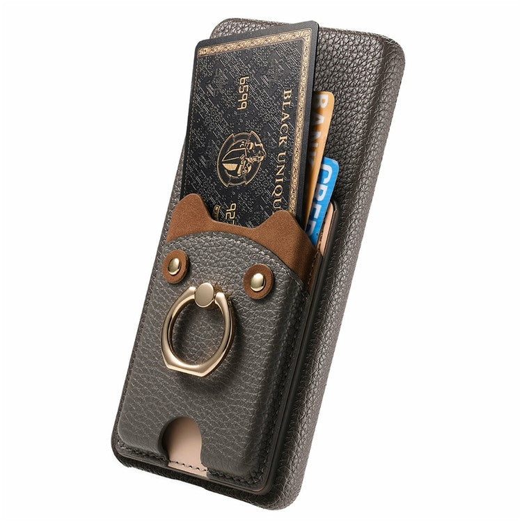 For Google Pixel 9 / 9 Pro Case Cute Bear Design PU Leather+TPU Card Holder Phone Cover - Grey