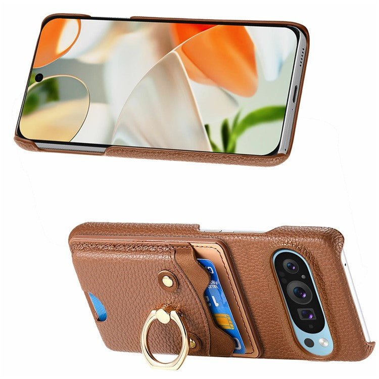 For Google Pixel 9 Pro XL Case Cute Bear Design PU Leather+TPU Card Holder Phone Cover - Brown