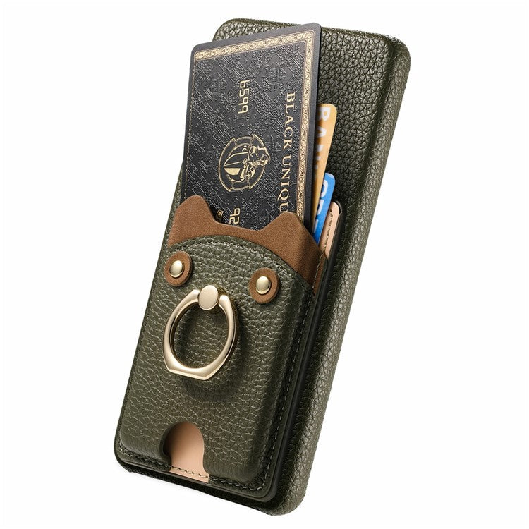 For Google Pixel 9 Pro XL Case Cute Bear Design PU Leather+TPU Card Holder Phone Cover - Dark Green