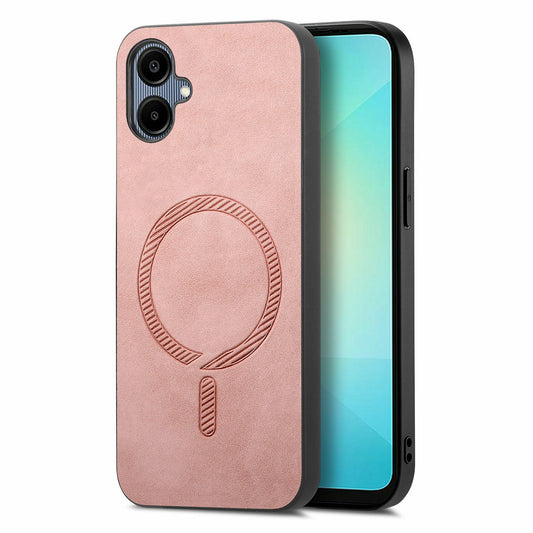 For Samsung Galaxy A06 Leather Back Case Compatible with MagSafe Skin-Touch Phone Cover - Pink
