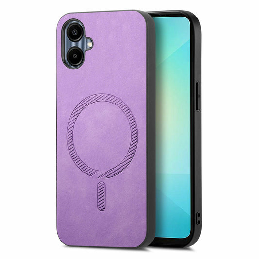 For Samsung Galaxy A06 Leather Back Case Compatible with MagSafe Skin-Touch Phone Cover - Purple