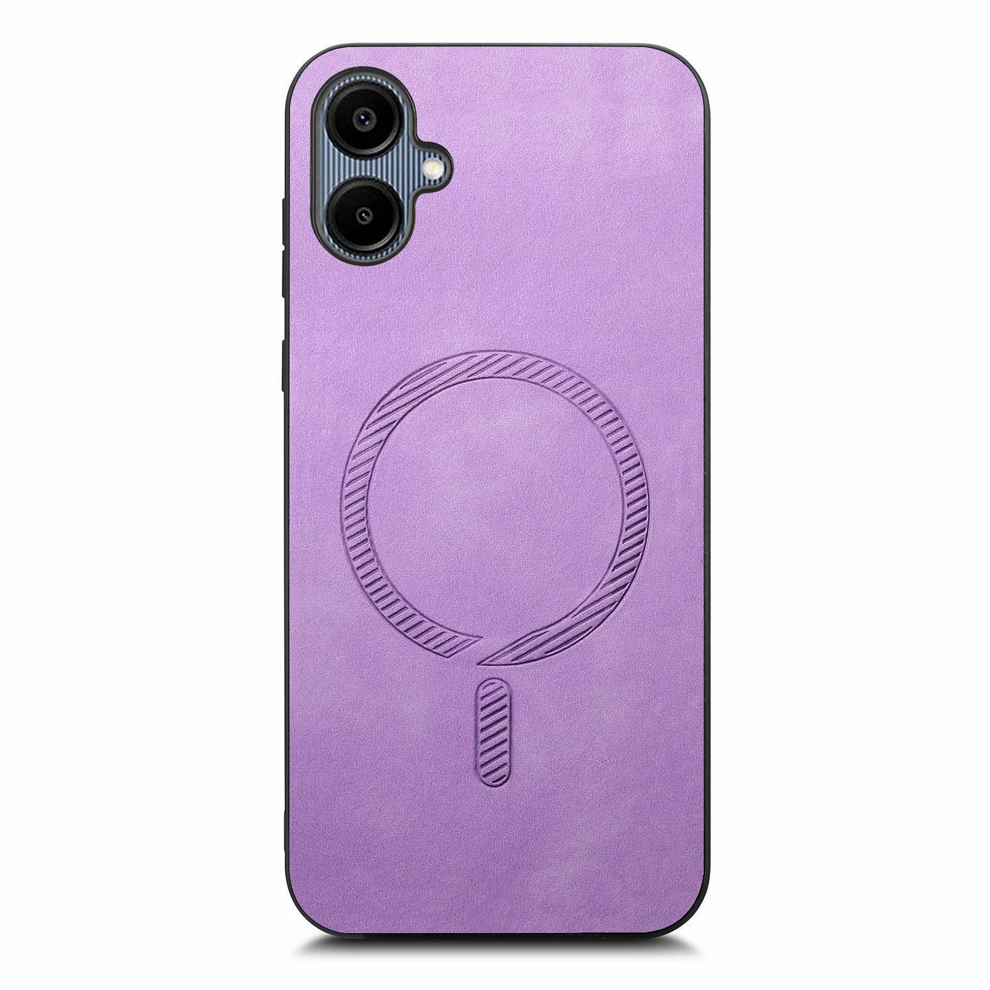 For Samsung Galaxy A06 Leather Back Case Compatible with MagSafe Skin-Touch Phone Cover - Purple
