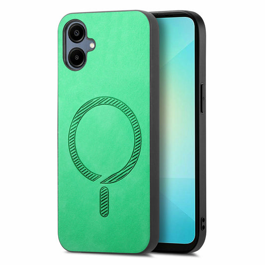 For Samsung Galaxy A06 Leather Back Case Compatible with MagSafe Skin-Touch Phone Cover - Green