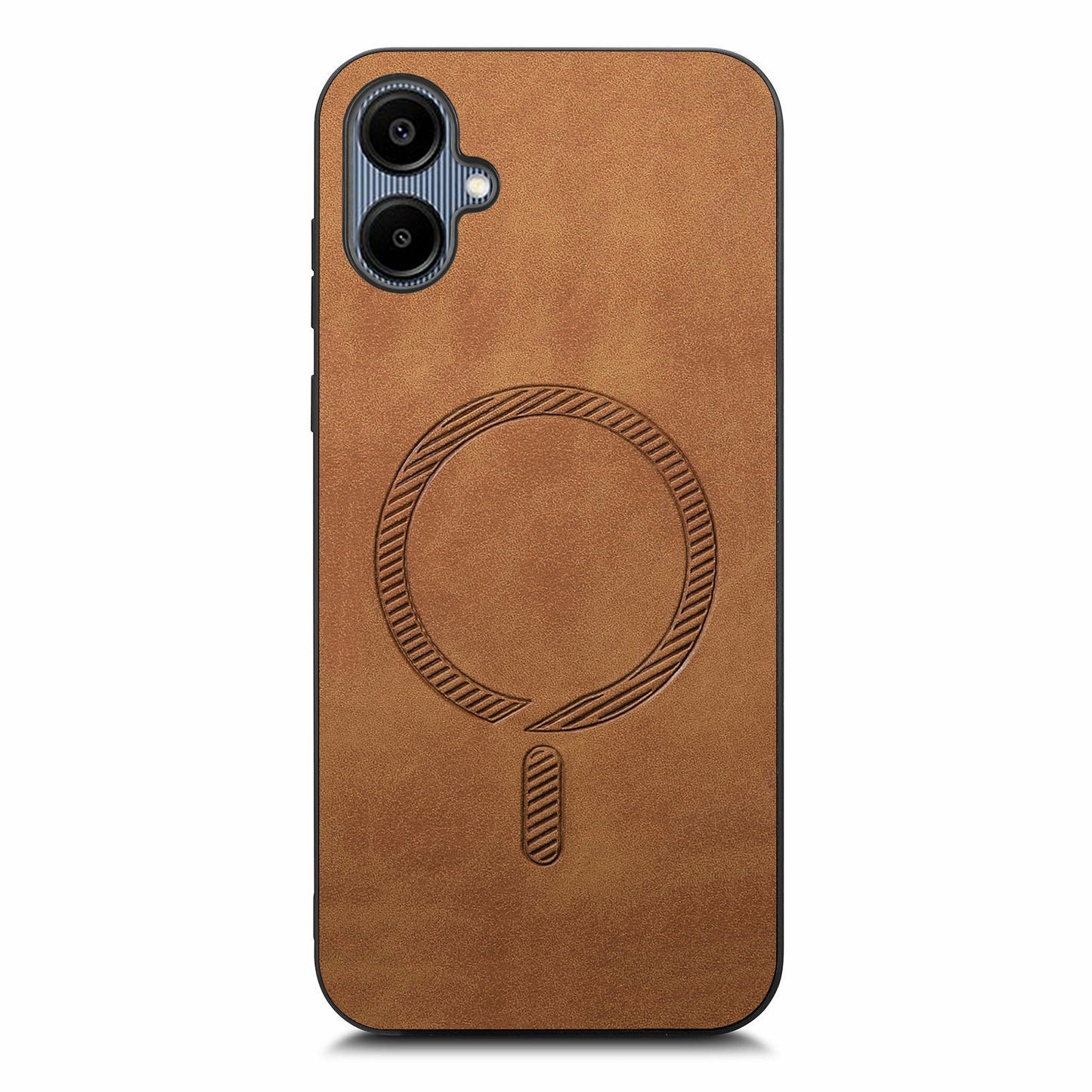 For Samsung Galaxy A06 Leather Back Case Compatible with MagSafe Skin-Touch Phone Cover - Brown