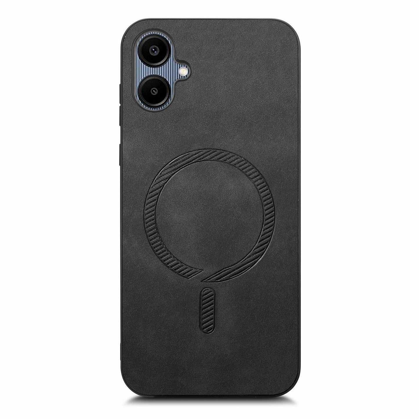 For Samsung Galaxy A06 Leather Back Case Compatible with MagSafe Skin-Touch Phone Cover - Black