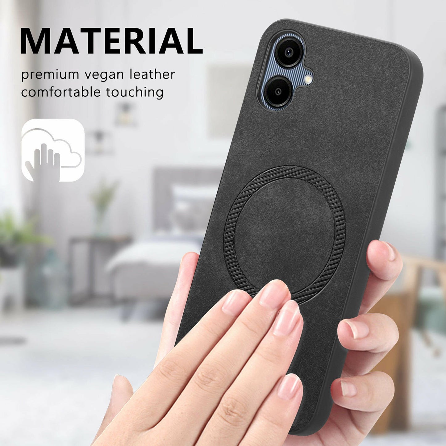 For Samsung Galaxy A06 Leather Back Case Compatible with MagSafe Skin-Touch Phone Cover - Blue