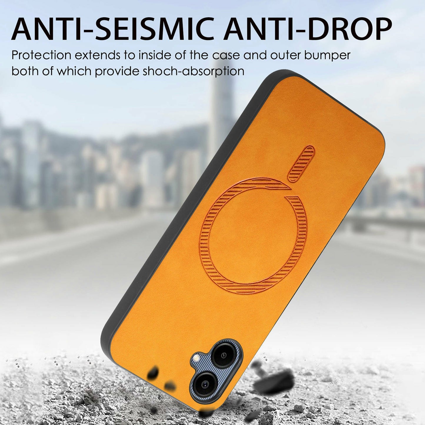 For Samsung Galaxy A06 Leather Back Case Compatible with MagSafe Skin-Touch Phone Cover - Blue