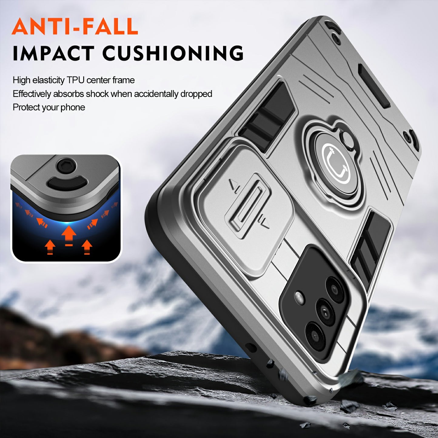 For Samsung Galaxy A16 4G / A16 5G Case Slide Camshield Kickstand PC+TPU Phone Cover - Grey